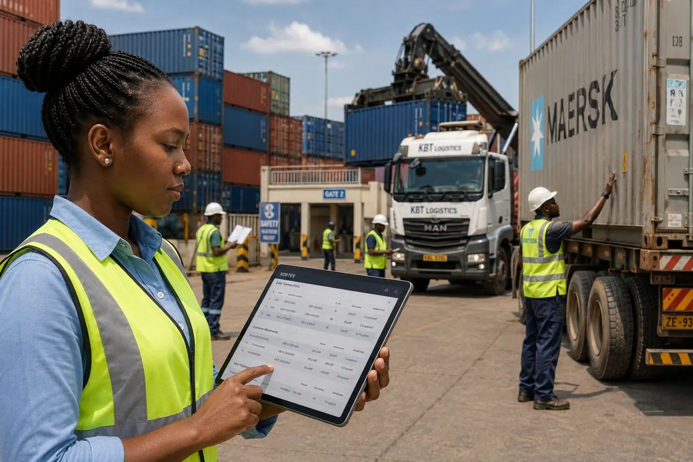 Illustration of a container yard grid. Not a photograph of a yard or of staff.