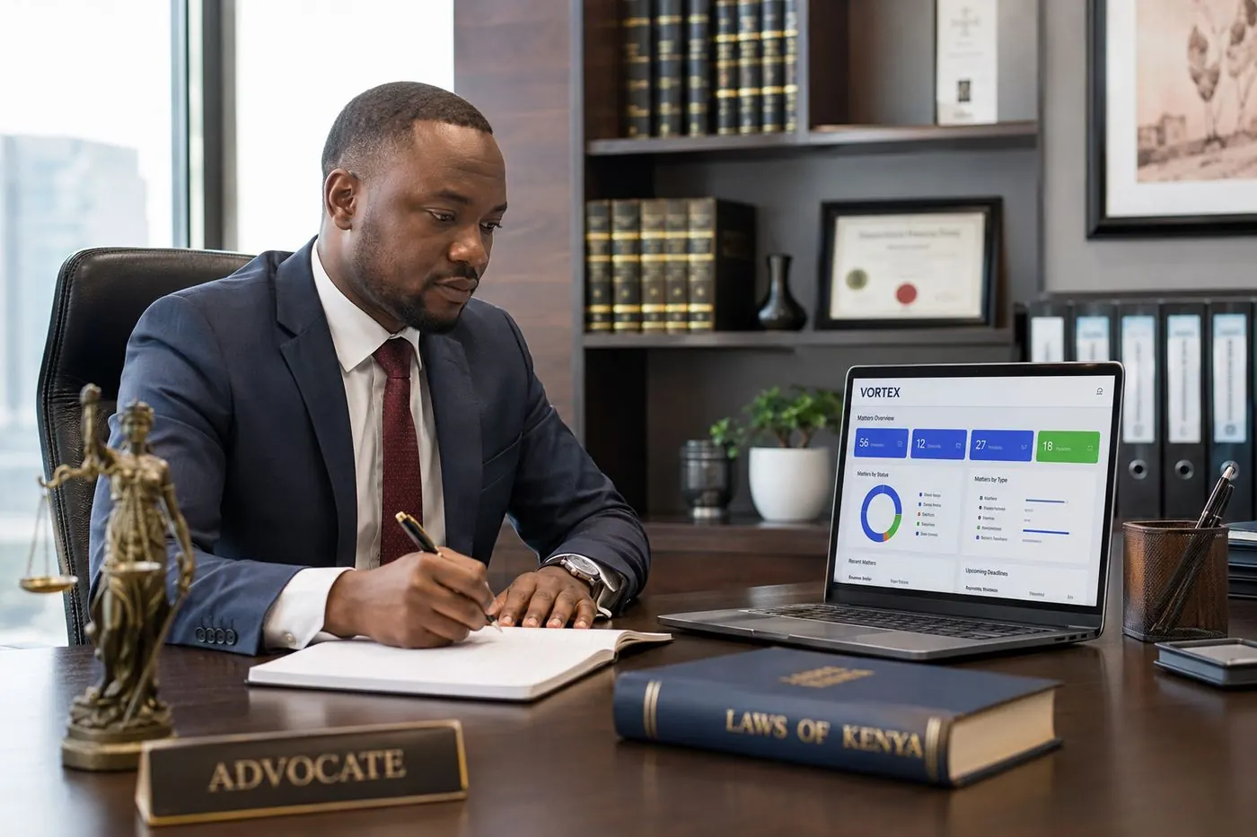 Illustration of a matter file and a time sheet. Not a photograph of a lawyer or a client.